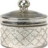 Decor Antique Mercury Glass Storage Container with Lid, Decorative Jar for Cotton Ball or Cotton Swab Storage, Unique Keepsake or Trinket Box, Elegant Jewelry Box