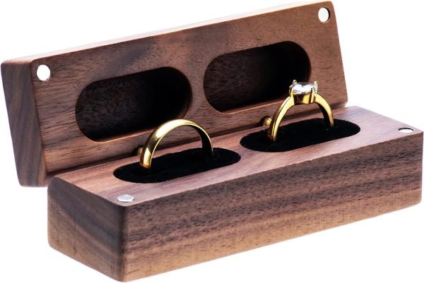 Decor Wooden Double Ring Box for Wedding Ceremony Engagement, Ring Storage Holder Decorative Box for 2 Rings