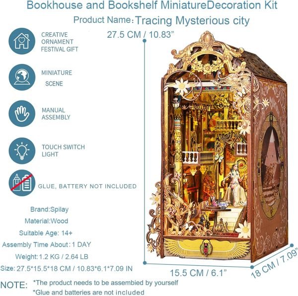 Decor DIY Book Nook Kit,DIY Miniature Doll House Kit with Furniture and LED,Wooden Bookend Bookshelf Insert Decor-Creativity Gift for Friend Lover??JTSL-12??