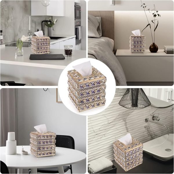 81Rfwns9-JL._AC_SL1500 Decor Crystal Square Tissue Box Cover - Sparkling Cube Glass Tissue Box Holder, Decorative Facial Tissue Holder for Bedroom Bathroom Dresser Night Stand Table Office Home Decor, Gold