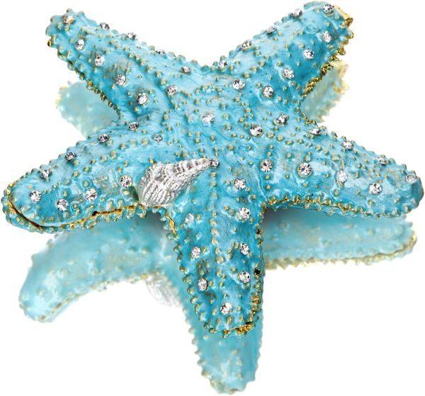 Decor Hinged Metal Starfish Jewelry Box Decorative Box Ring Holder Trinket Organizer Earring Necklace Storage Box Jewelry Display Box Gift for Women Girl