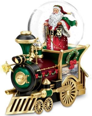 Decor Thommas Kinkade Santa Claus is Comin' to Town Musical Snowglobe Train Car by The Bradford Exchange