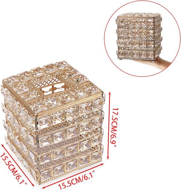 81VVyb_XNtL._AC_SL1500 Decor Crystal Square Tissue Box Cover - Sparkling Cube Glass Tissue Box Holder, Decorative Facial Tissue Holder for Bedroom Bathroom Dresser Night Stand Table Office Home Decor, Gold