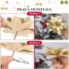 Decor 24Pcs Christmas Glitter Poinsettia Flowers, Artificial Christmas Flower with Clips Glitter Christmas Tree Ornaments for Wedding Party Holiday Wreath Table Decoration
