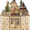 Decor Wooden Christmas Advent Calendar, Countdown to Christmas, LED Holiday Decoration, Battery Operated, Reindeer Village