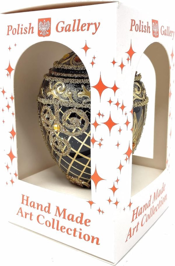 Decor Faberg?? Egg 5-Inch Blown Glass Christmas Tree Ornament Holiday Poinsettia (Onyx Black)