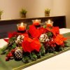 Decor Christmas Centerpiece, Christmas Candle Holders, Christmas Tabletop Poinsettia Centerpiece with 3 Candle Holders, Romantic Holiday Candelabrum for Home Party Christmas Table Mantel Decorations