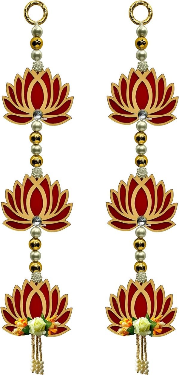 Decor 2 Pc 15 Inch Lotus Latkan Decorative Toran/Wall Hanging Dipawali Ganesh Chaturthi Designer Mandir Hanging Valance Pujan Bandhanwar Indian Festival Traditional Fancy Latkan