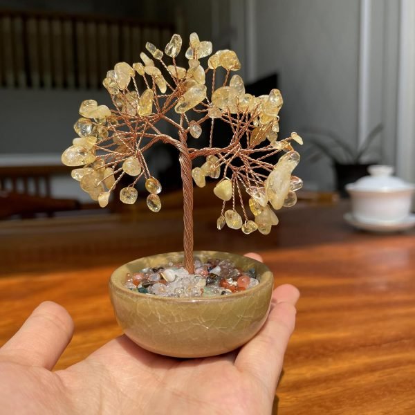 Decor Yellow Crystal Delicate Design Hair Fortune Tree Small Home Ornament with Good Luck Natural Ornament Gift