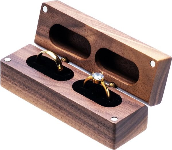 Decor Wooden Double Ring Box for Wedding Ceremony Engagement, Ring Storage Holder Decorative Box for 2 Rings