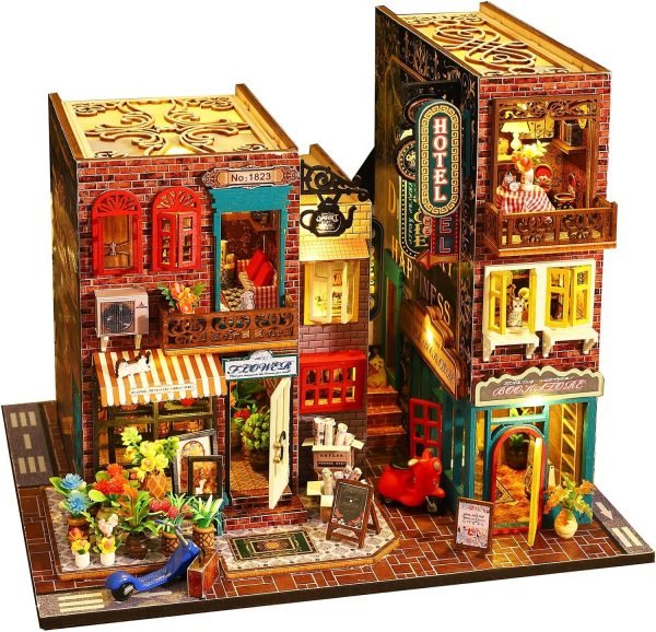 Decor DIY Miniature Dollhouse Wooden Furniture Kit,Handmade Mini Modern Villa Model,1:24 Scale Creative Doll House Toys ES009