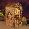 Decor DIY Book Nook Kit,DIY Miniature Doll House Kit with Furniture and LED,Wooden Bookend Bookshelf Insert Decor-Creativity Gift for Friend Lover??JTSL-12??