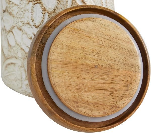 Decor 79 Ceramic Handmade Decorative Decorative Jars Intricately Carved Decorative Containers with Wood Lids, Set of 2 Decorative Keepsake Boxes 9", 10"H, White