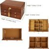 Decor Wooden Jewelry Box with Lock and Key for Women, 2 Drawers Medium Size Real Natural Wood Lockable Antique Girls Organizer Boxes with Large Storage, Ring Compartments, Built in Necklace Hooks