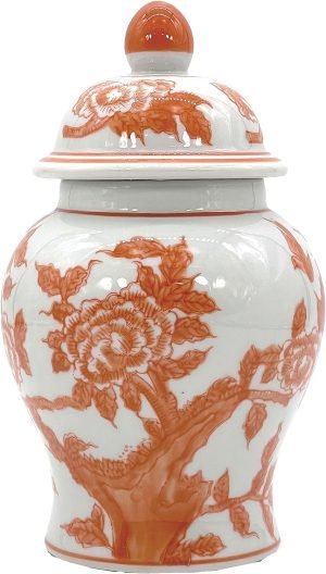 Decor 8" Ceramic Ginger Jar with Lid - Tea Storage, Decorative, Home Decor Jar (Orange & White)