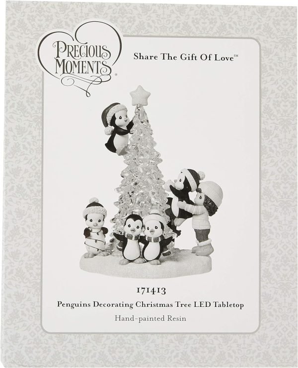 Decor Precious Moments Light Up Figurine | Tree-mendous Fun Girl with Penguins | LED Lighted Resin/Acrylic Tabletop Christmas Tree Figurine | Holiday Decor & Gift | Hand-Painted
