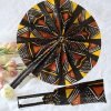 Decor Handmade African Fan-Round Folding Handheld Fan for Costume, Dance, Party, Festival, Summer, Home Decor - Traditional Ankara Fabric Fan with Colorful Ethnic Print, Leather Handle (Design 11)