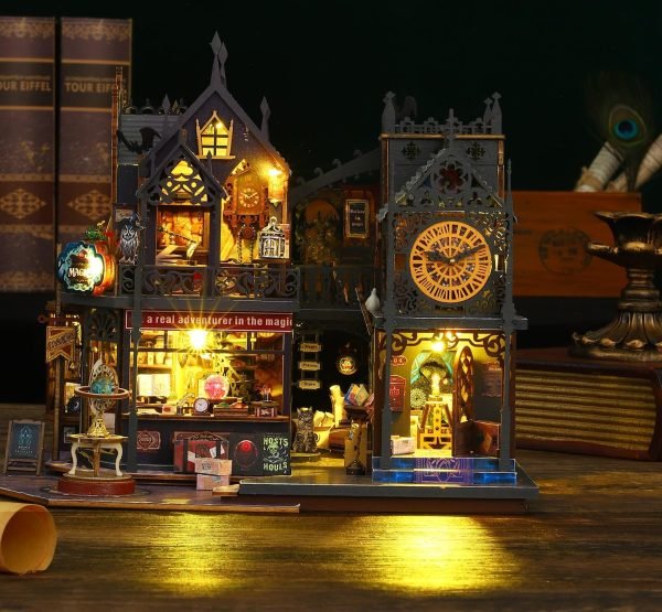 Decor DIY Miniature Dollhouse Kit Magic Castle,Tiny House to Build Live in,Mini Handmade Unzip 3D Wooden Puzzle Furnishing Decor Model(ES012-Holo Magic City)