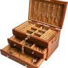 Decor Wooden Jewelry Box with Lock and Key for Women, 2 Drawers Medium Size Real Natural Wood Lockable Antique Girls Organizer Boxes with Large Storage, Ring Compartments, Built in Necklace Hooks