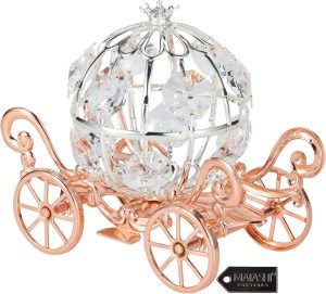 Decor Rose Gold & Silver Plated Cinderella Pumpkin Coach Ornament with Crystals Home Halloween Decor Holiday Tabletop Decoration Showpiece Gift for Christmas Thanksgiving Birthday for Mom