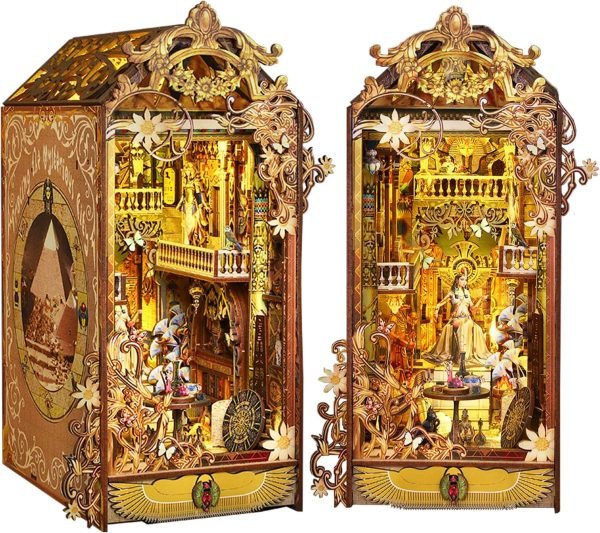 Decor DIY Book Nook Kit,DIY Miniature Doll House Kit with Furniture and LED,Wooden Bookend Bookshelf Insert Decor-Creativity Gift for Friend Lover??JTSL-12??