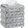 81pKO43NkuL._AC_SL1500 Decor Crystal Square Tissue Box Cover - Sparkling Cube Glass Tissue Box Holder, Decorative Facial Tissue Holder for Bedroom Bathroom Dresser Night Stand Table Office Home Decor, Gold