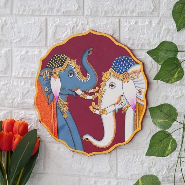 81pOK6o4_3L._AC_SL1500 Decor Craft Handpainted Pichwai Cow Painting On Wooden Plate For Home Decor, Handmade Gifts, Indian Art, Ethnic Wall Decor (12 X 12 INCH) BY Crafted Creations.