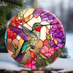 Decor Christmas Ornament, Christmas Decoration, Holiday Present Idea, Heirloom Keepsake, Round Ceramic, Gift Exchange, Gift Idea, Hummingbird