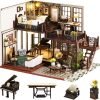Decor DIY Miniature Dollhouse Wooden Furniture Kit,Handmade Mini Modern Villa Model,1:24 Scale Creative Doll House Toys ES009