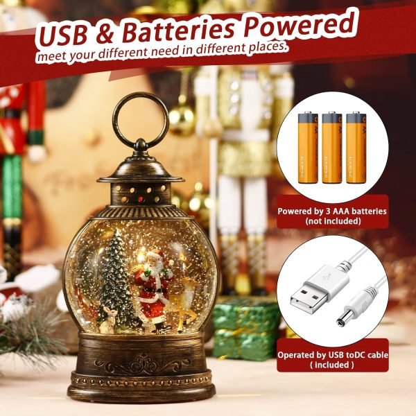 Decor Snow Globe Lighted Christmas Decorations, Musical Christmas Snow Globe Lantern with Swirling Glitter, Santa and Elk, Christmas Holiday Party Gifts and Decorations