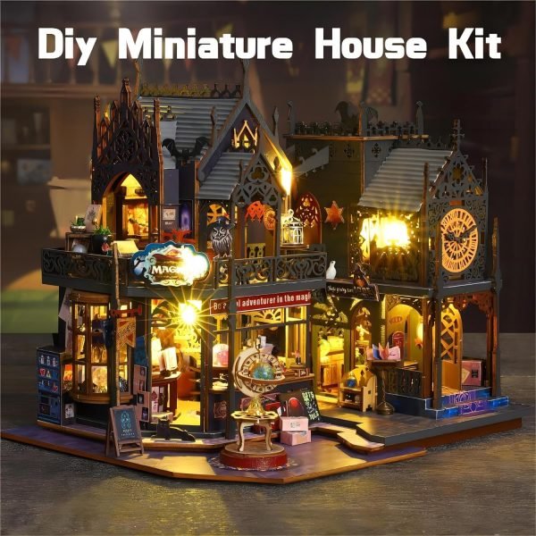 Decor DIY Miniature Dollhouse Kit, Tiny House Kit with Dust Proof Cover and Music Box, DIY Wooden Dollhouse Kit Miniature House Kit, Creative Room Idea for Adult Magic House DIY Kits