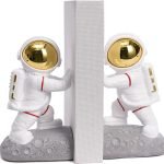 Decor Space Decor Bookends, Resin Astronaut Bookshelf Ends for Kids Rooms Gold Book Ends for Heavy Books Fun Heavy Duty Book End Holder Astronaut Figurine Statue for Office Home Room(D-Gold)