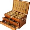 Decor Wooden Jewelry Box with Lock and Key for Women, 2 Drawers Medium Size Real Natural Wood Lockable Antique Girls Organizer Boxes with Large Storage, Ring Compartments, Built in Necklace Hooks