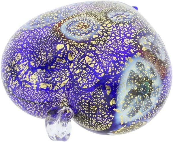 Decor Glass Of Venice Murano Glass Heart Christmas Ornament Millefiori Blue and Gold. Blown Glass Christmas Ornament for Holiday Decor, Italian Handmade