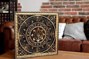 Decor Mandala Wood carved Oriental Home decor Wall Hanging Art Work Oriental ornament Bed Panel Wood gift