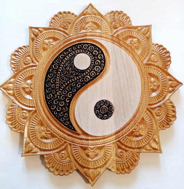 Decor Yin Yang Mandala, Solid Wood Carved Wall Decor, Yoga, Office, Bedroom, Living room Art Rustic Decoration