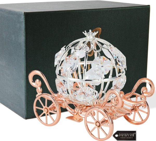91T7Vx7FlZL._AC_SL1500 Decor Rose Gold & Silver Plated Cinderella Pumpkin Coach Ornament with Crystals Home Halloween Decor Holiday Tabletop Decoration Showpiece Gift for Christmas Thanksgiving Birthday for Mom