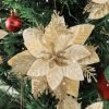 Decor 24Pcs Christmas Glitter Poinsettia Flowers, Artificial Christmas Flower with Clips Glitter Christmas Tree Ornaments for Wedding Party Holiday Wreath Table Decoration