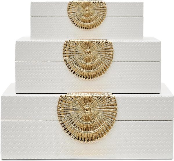 91bkhzZAGcL._AC_SL1500 Decor Faux Leather Decorative Boxes - Pack of 3 Decorative Boxes, Modern Decorative Box, Stackable Decorative Box Organizer, Aesthetic & Fancy Decorative Box