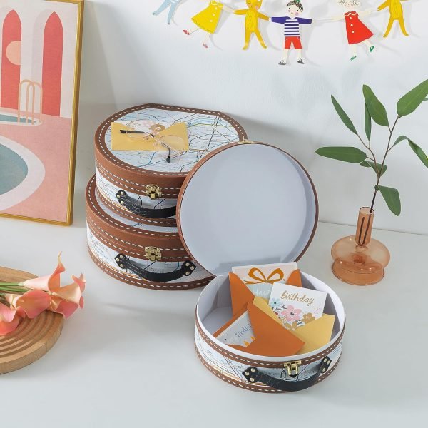 Decor Round-Edged Cardboard Decorative Storage Boxes with Lids: Set of 3 Metro Route Themed Gifts, Mini Vintage Suitcases, Transit Map Decorated Boxes, Scrapbook Storage Boxes, Prop Storage Boxes