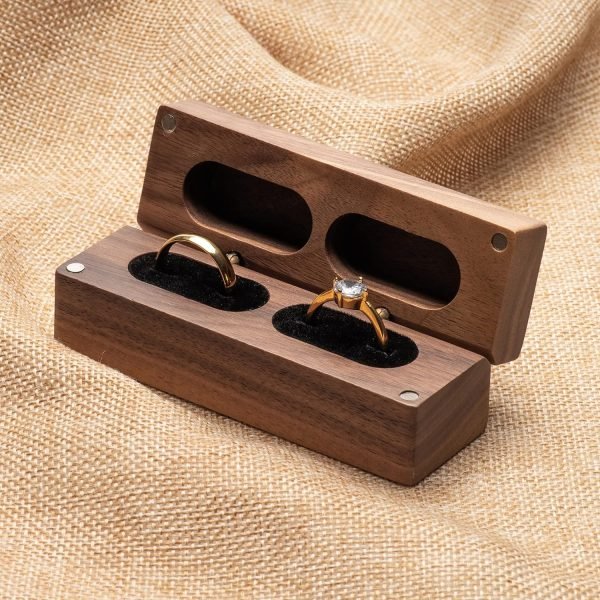 Decor Wooden Double Ring Box for Wedding Ceremony Engagement, Ring Storage Holder Decorative Box for 2 Rings
