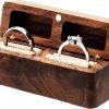 Decor Wooden Double Ring Box for Wedding Ceremony Engagement, Ring Storage Holder Decorative Box for 2 Rings