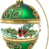 Decor Faberg?? Egg 5-Inch Blown Glass Christmas Tree Ornament Mistletoe Leaves (Green Matte)