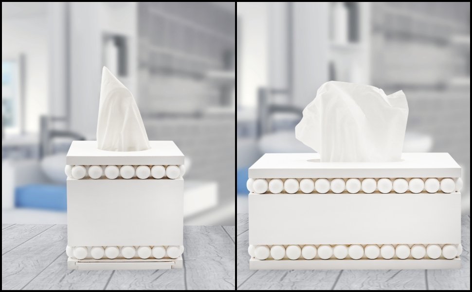 Close up images of tissue boxes on living surface.